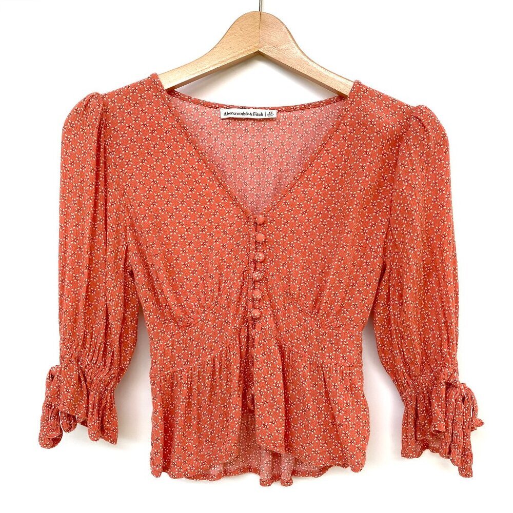 Abercrombie & Fitch Coral Floral Tie Sleeve Babydoll XS